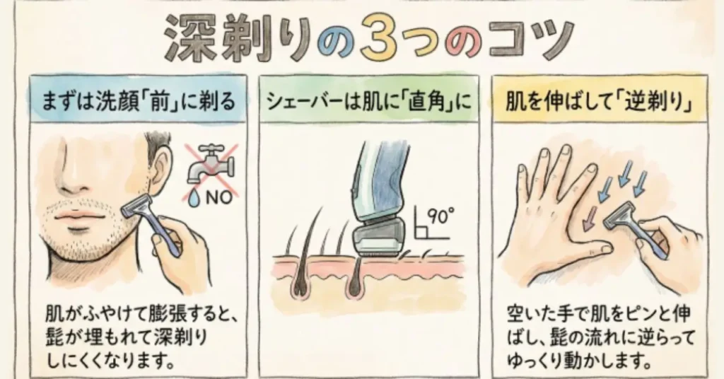 ひげそりの３つのコツ
の図解
