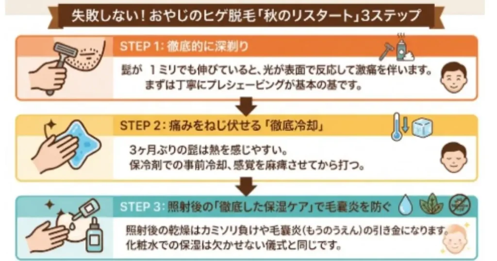 ひげ脱毛秋のリスタート「3ステップ」